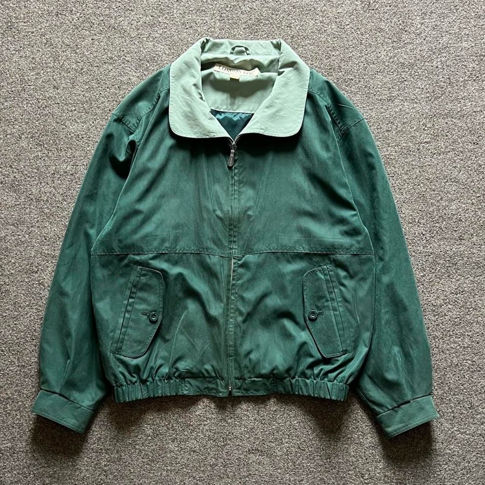 Vintage London Fog Microsuede Green Zip Up Bomber Jacket Colorblock Collar Men M - Picture 1 of 14